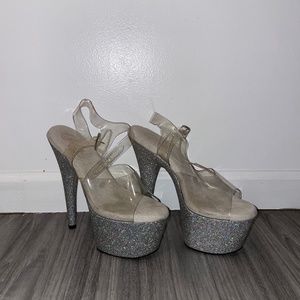 Silver Stripper Platform Heels
